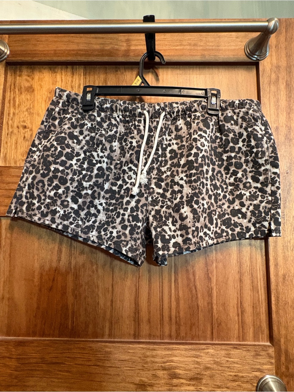 Vanilla Star Gray Leopard Print Drawstring Athletic Shorts